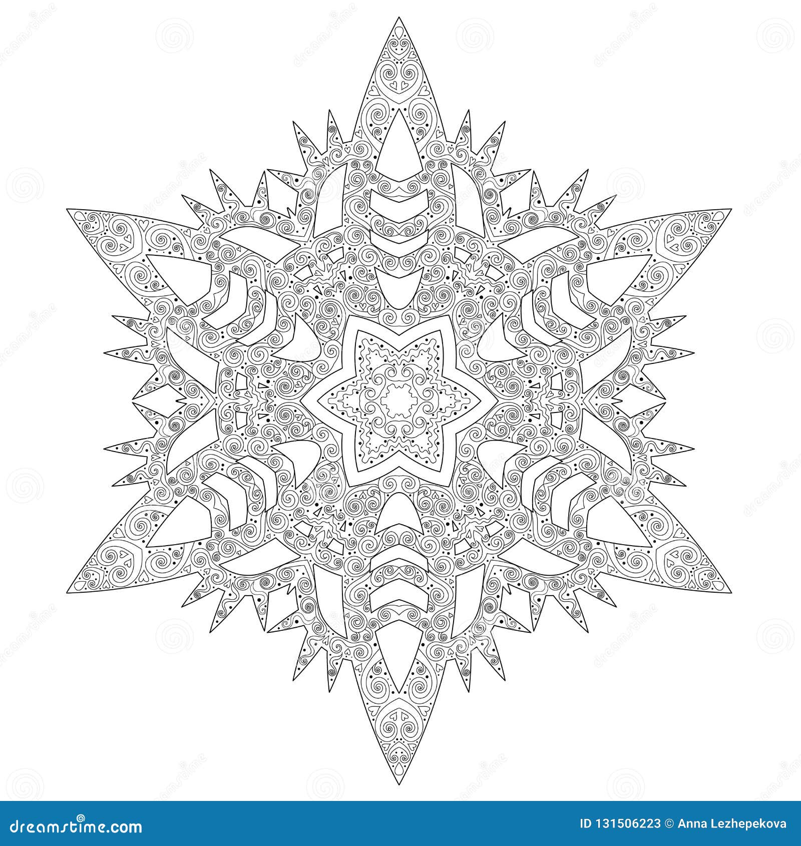 Winter coloring page with anti stress snowflake stock vector