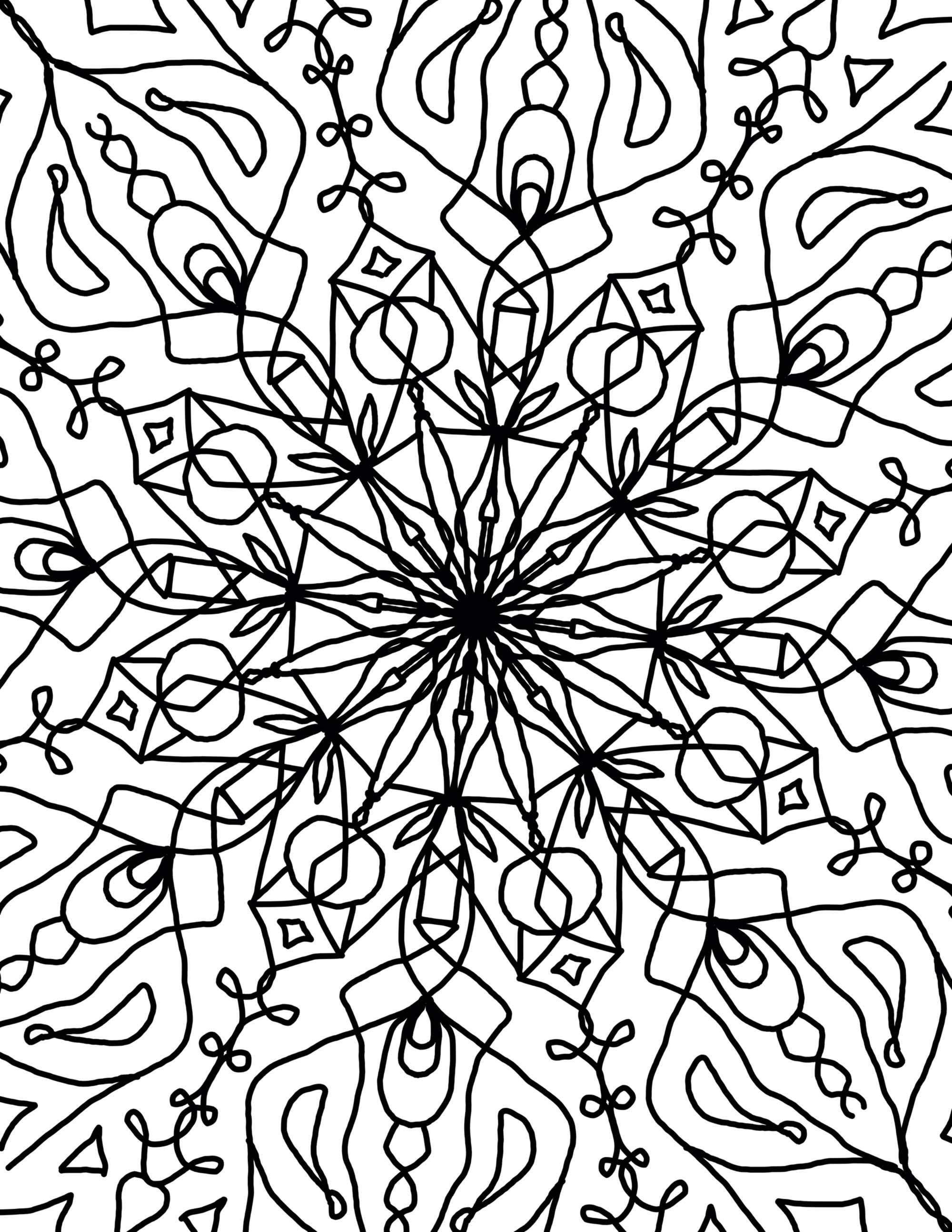 Snowflake mandala coloring page for adults or kids