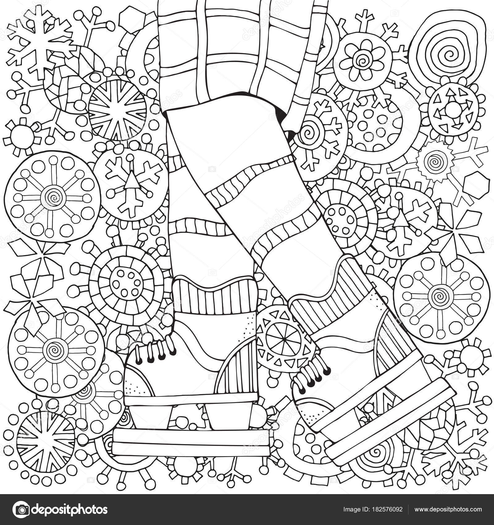 Winter boy skates winter snowflakes adult coloring book page hand stock vector by imhopeyandexru