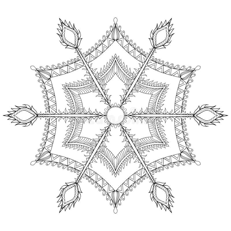 Zentangle stylized winter snowflake for christmas new year freehand artistic ethnic vector illustration for adult coloring page stock vector