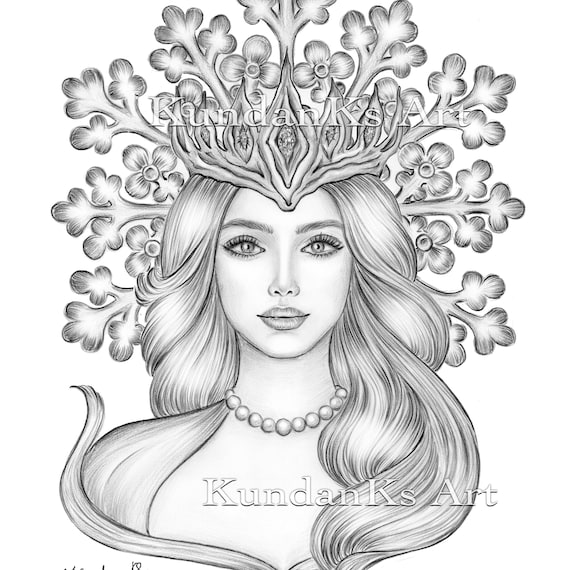 Snowflake christmas coloring adult coloring page portrait coloring grayscale coloring instant download aa printable kundanks art