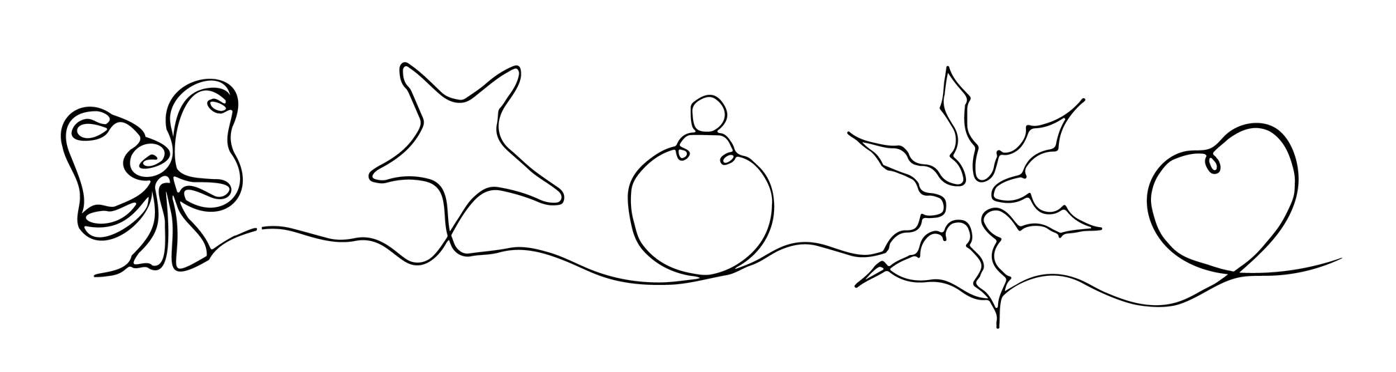 Premium vector line art christmas ball bow star snowflake heart coloring page vector illustration