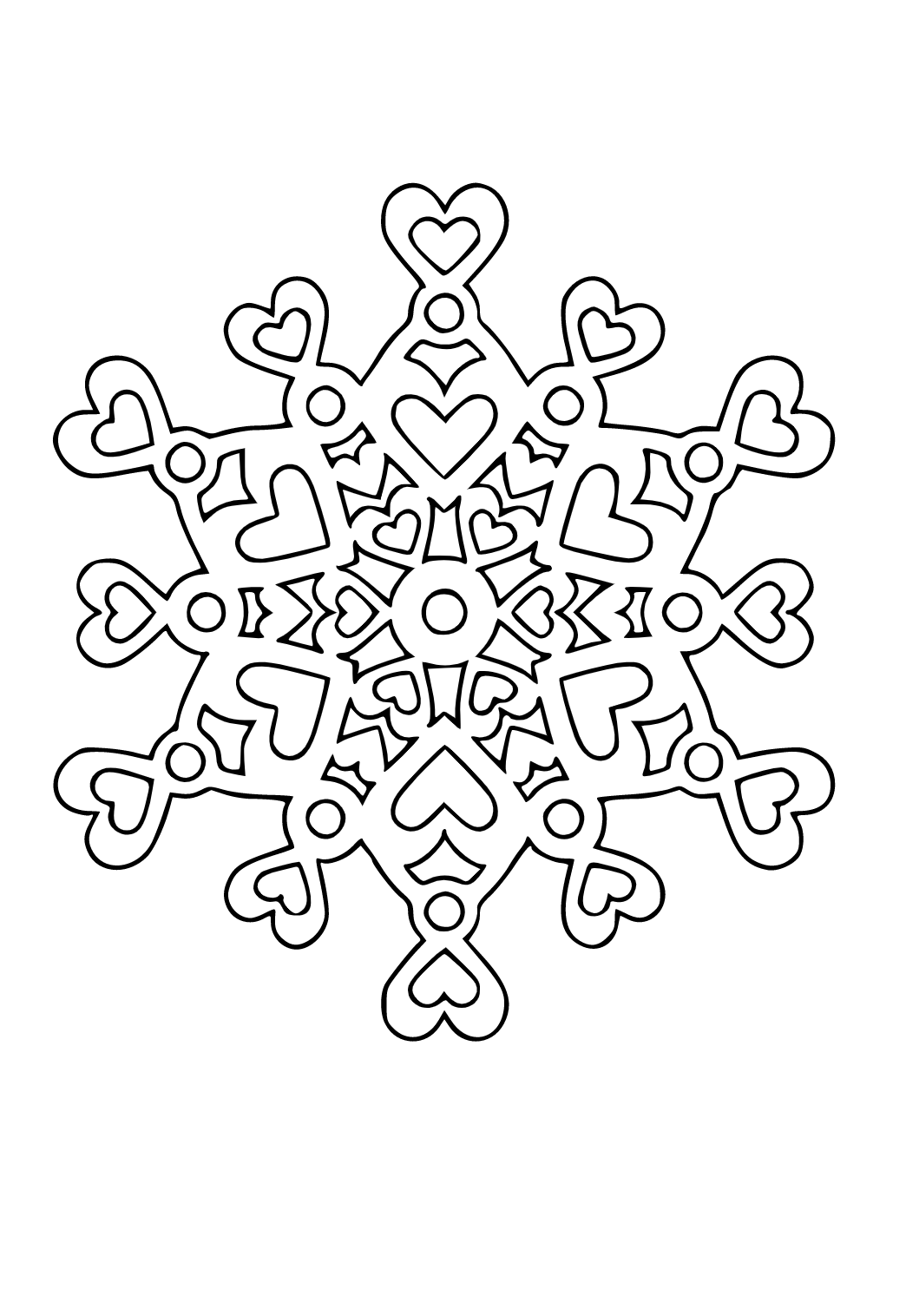 Free printable snowflake heart coloring page sheet and picture for adults and kids girls and boys