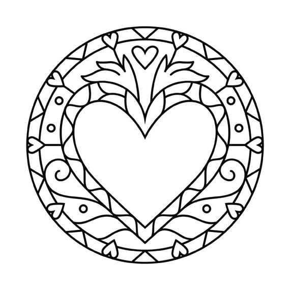 Heart mandala coloring pages