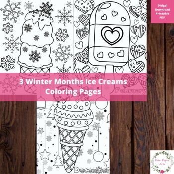 Winter months ice cream snowflakes hearts coloring pages seasons posters