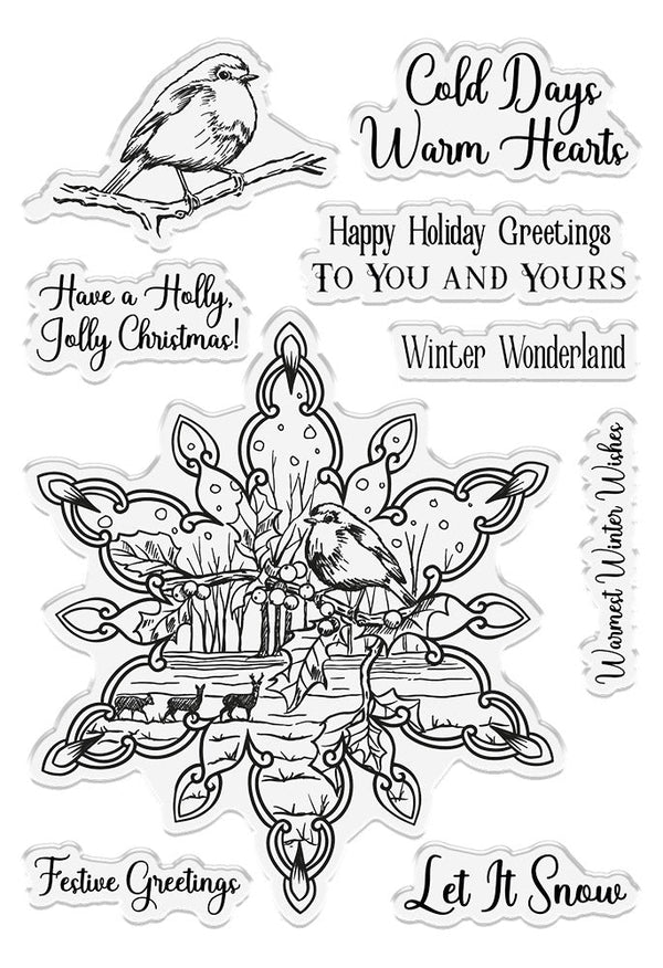 Sheena douglass in the frame snowflake stories photopolymer stamp