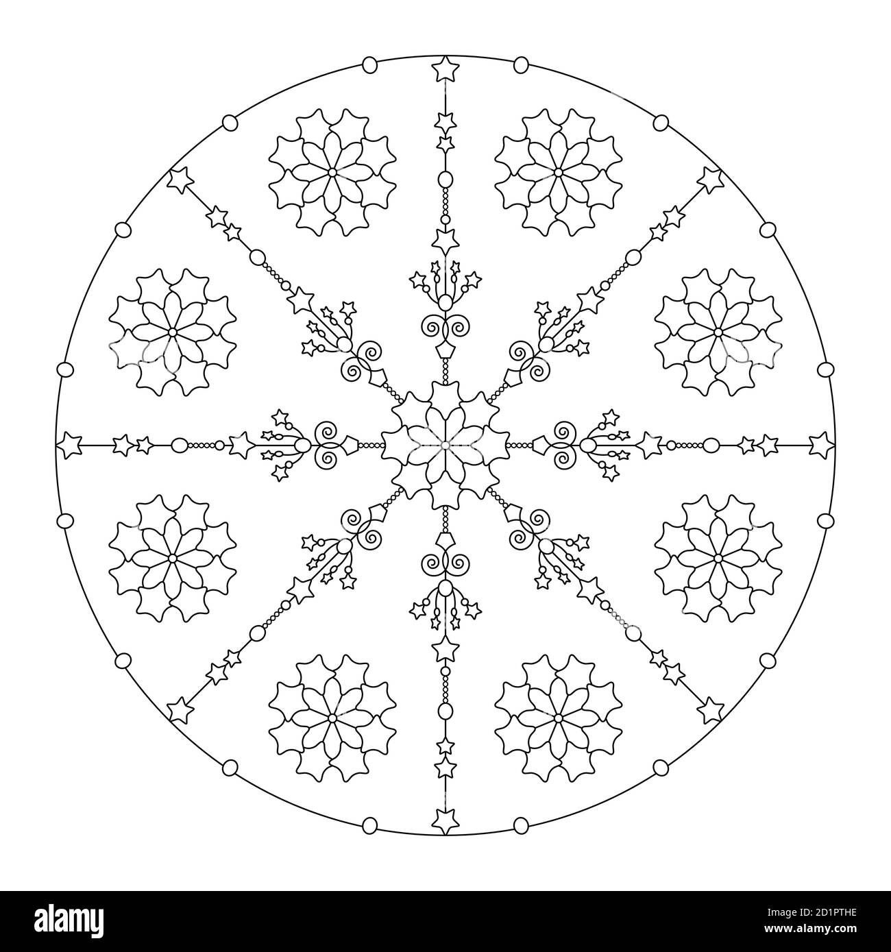 Christmas coloring page mandala stars and abstract art therapy black and white vector illustration stock vector image art