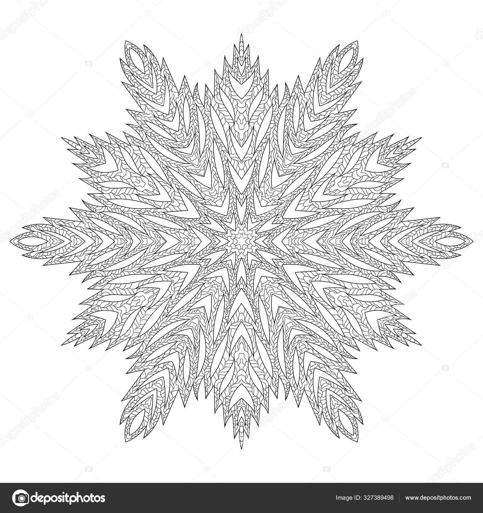 Coloring page with snowflake with editable line stock vector by lezhepyoka