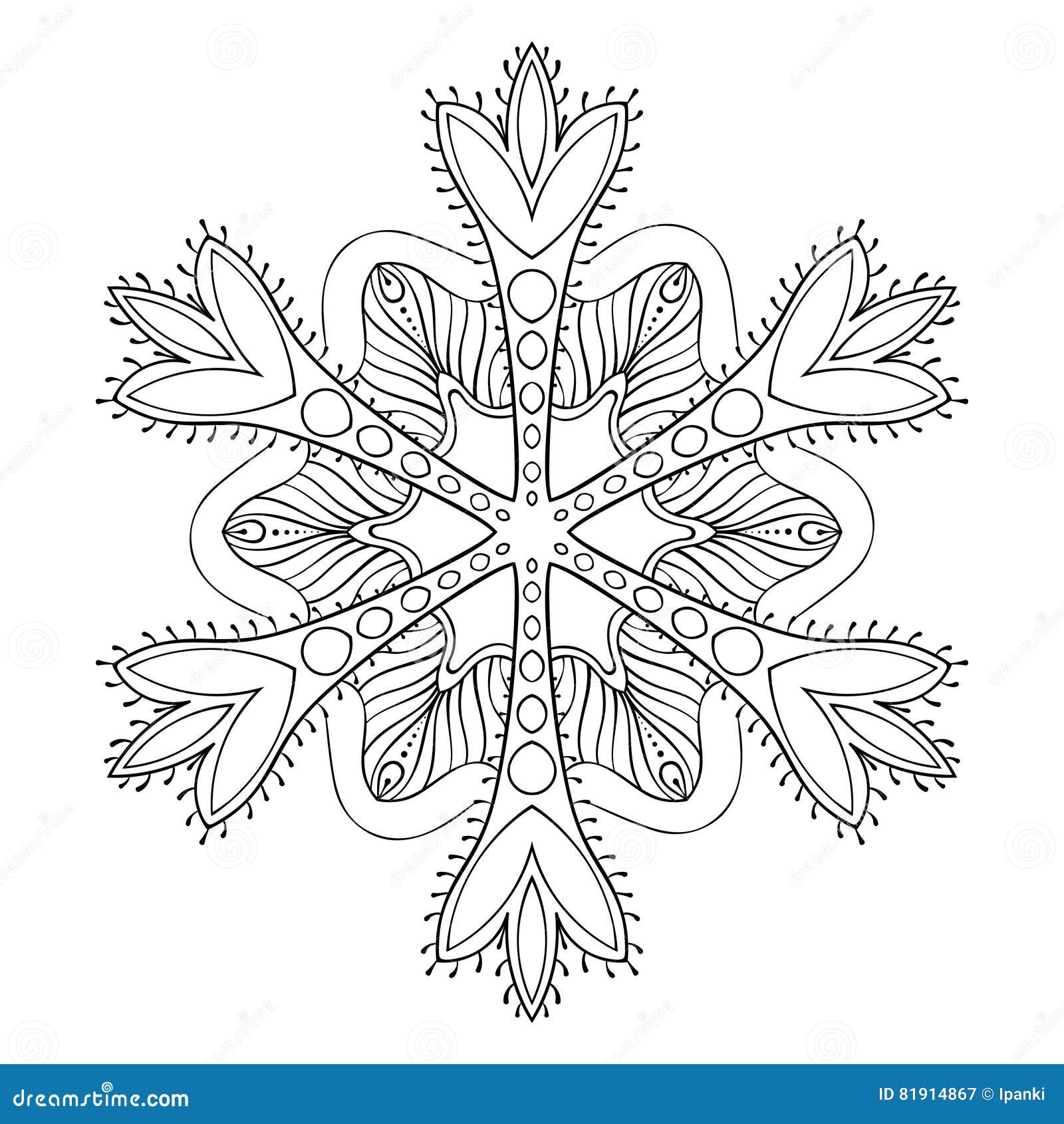 Vector snow flake in zentangle style freehand doodle mandala for adult coloring pages ornamental winter illustration for stock vector