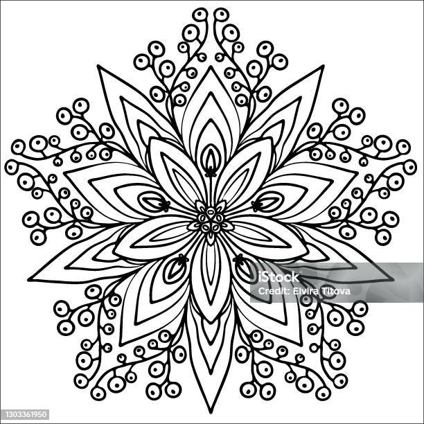 Snowflake coloring in a mandala stock illustration