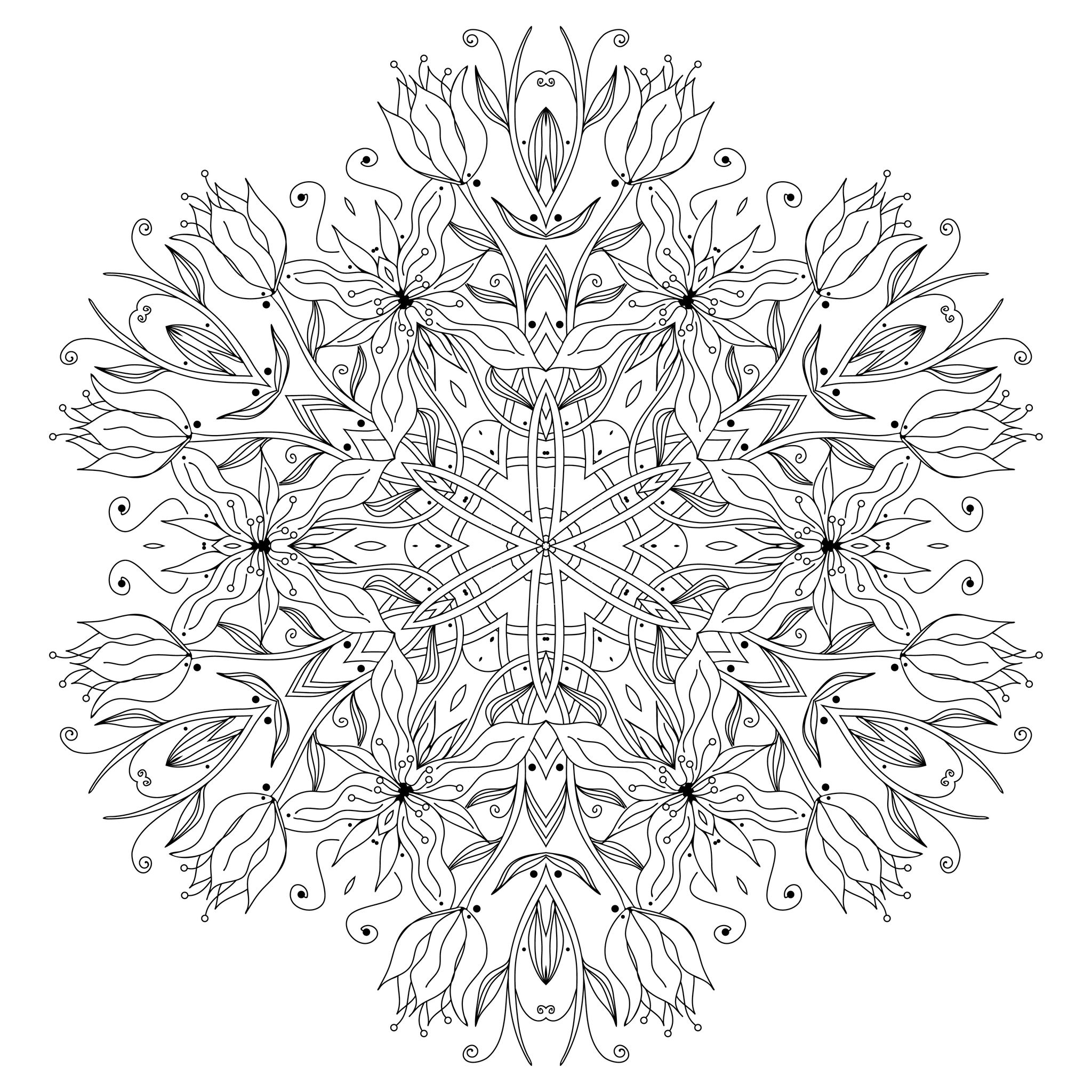 Smooth flowers and vegetal patterns mandala to color by epic