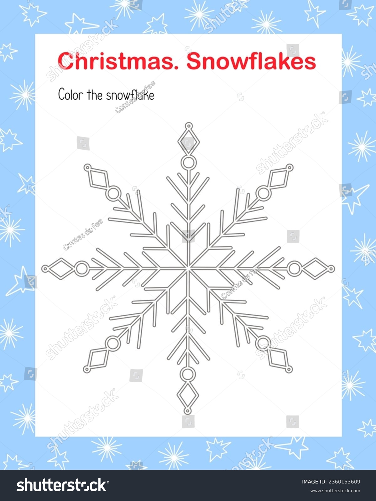 Snowflake simple outline cartoon coloring page stock vector royalty free
