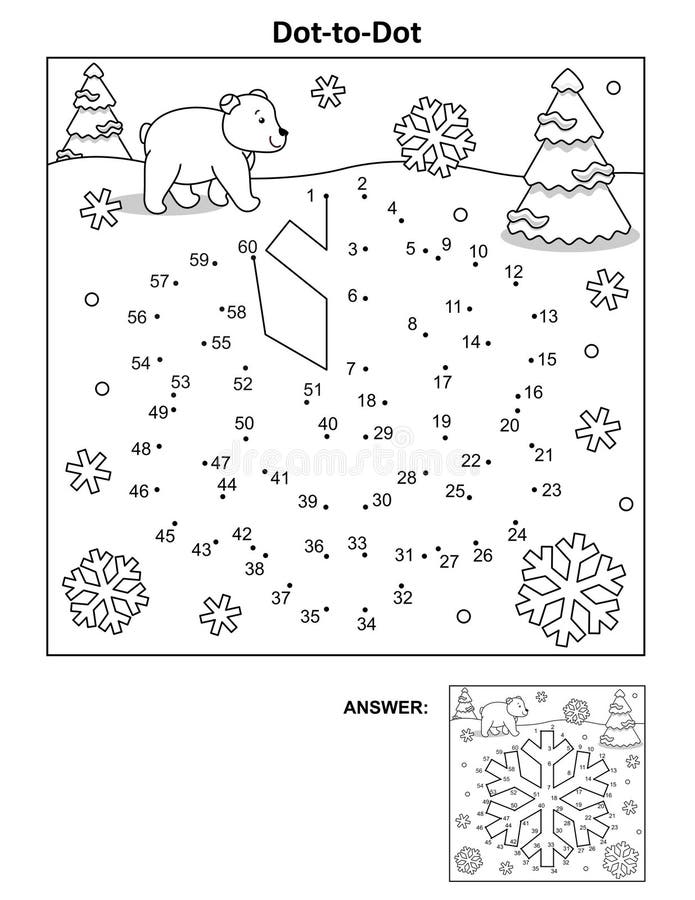 Snowflake join the dots puzzle and coloring page stock vector