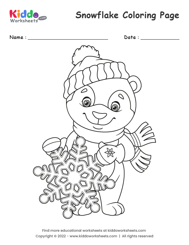 Free printable snowflake coloring page worksheet