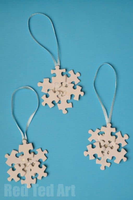 Puzzle pieces crafts snowflakes