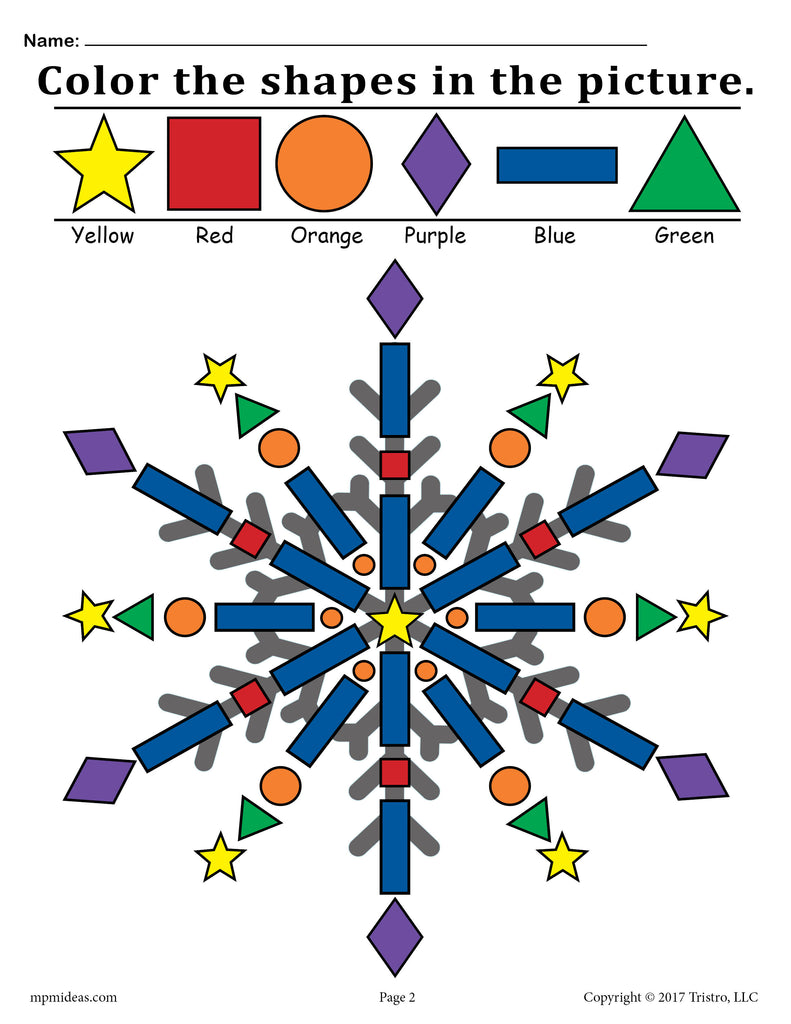 Snowflake shapes worksheet coloring page â
