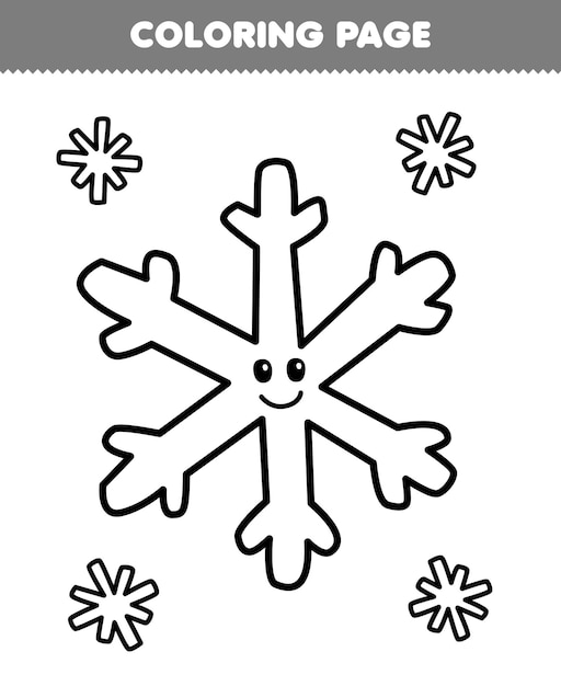 Premium vector education game for children coloring page of cute cartoon snowflake line art printable winter worksheet