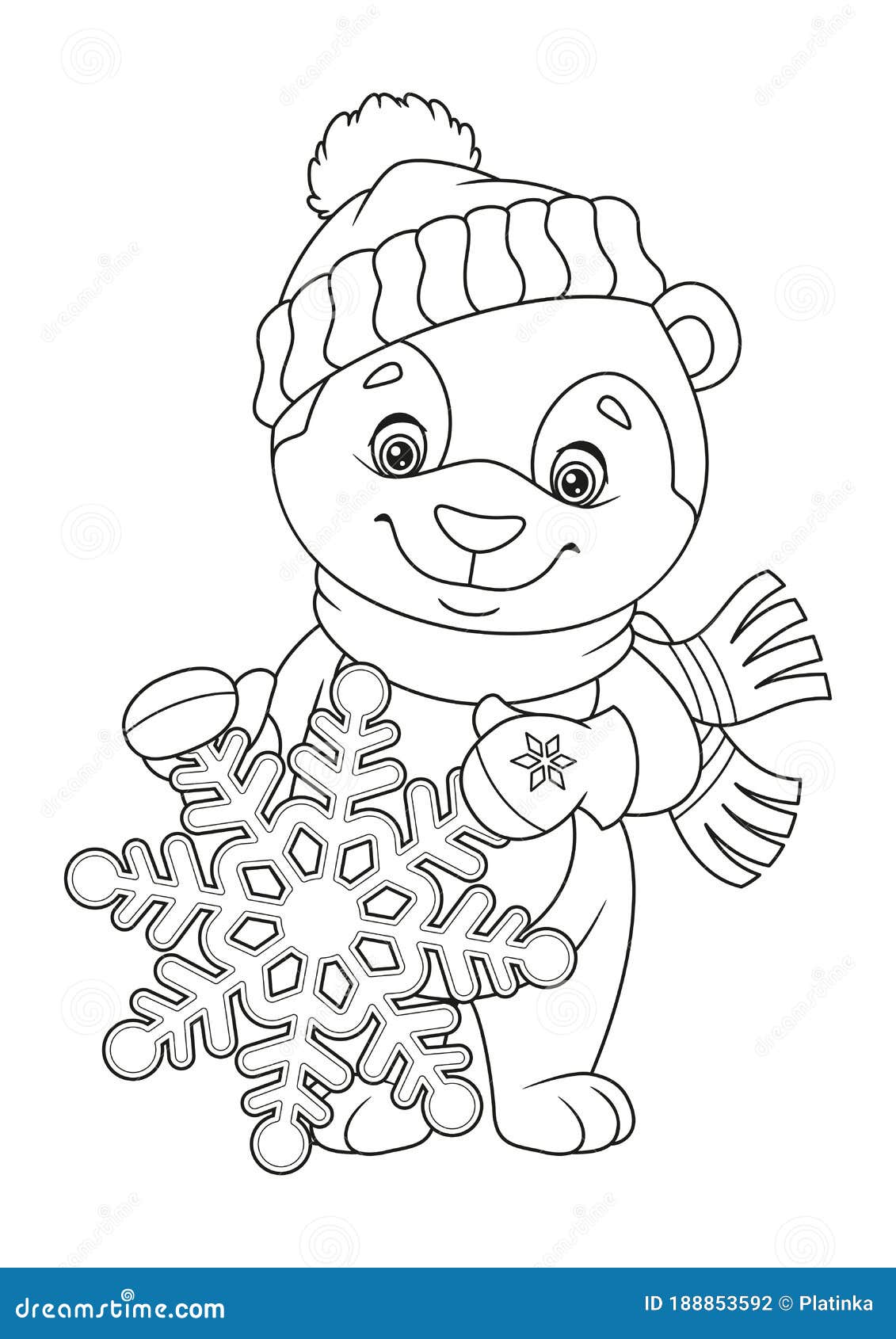 Christmas bear and snowflake coloring page stock vector