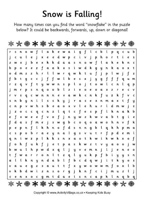 Snowflake word search winter words christmas school christmas classroom