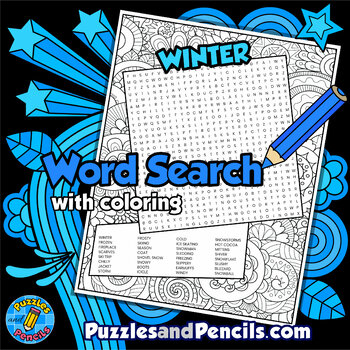 Winter word search puzzle activity page with coloring seasons tpt