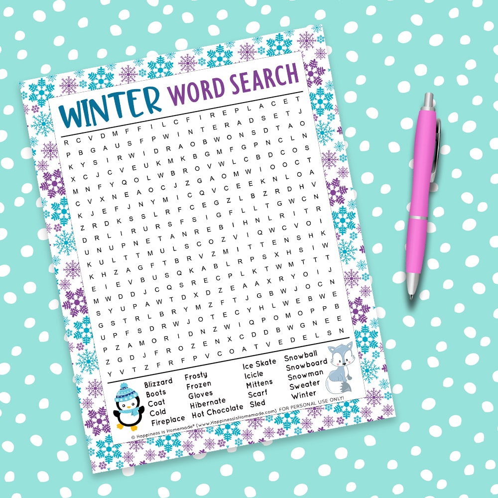 Winter word search printable more