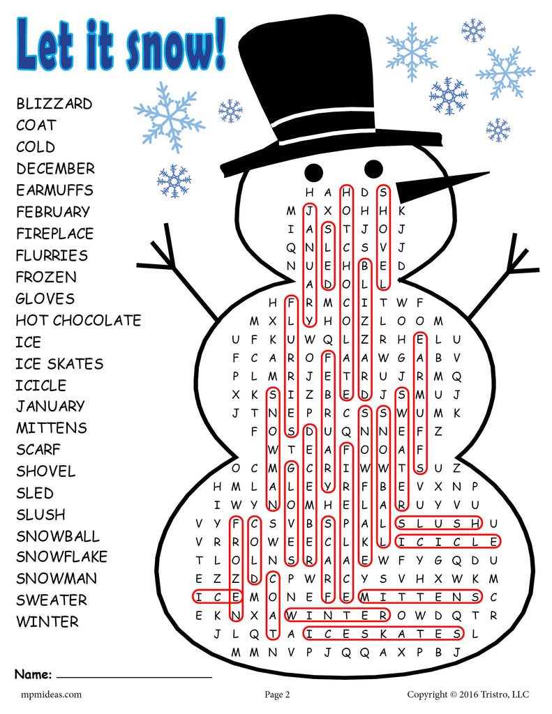 Printable winter word search â