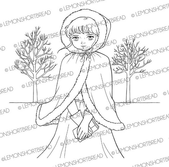 Digital stamp winter hood snow girl digi coloring page christmas crafting scrapbooking download
