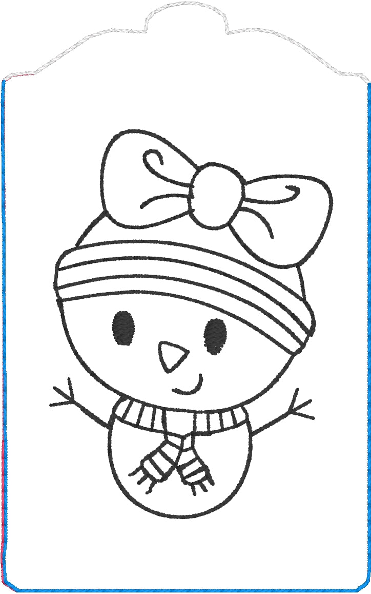 Snowgirl redwork gift card holder
