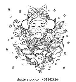 Snow girl flower doodle vector girl vector de stock libre de regalãas
