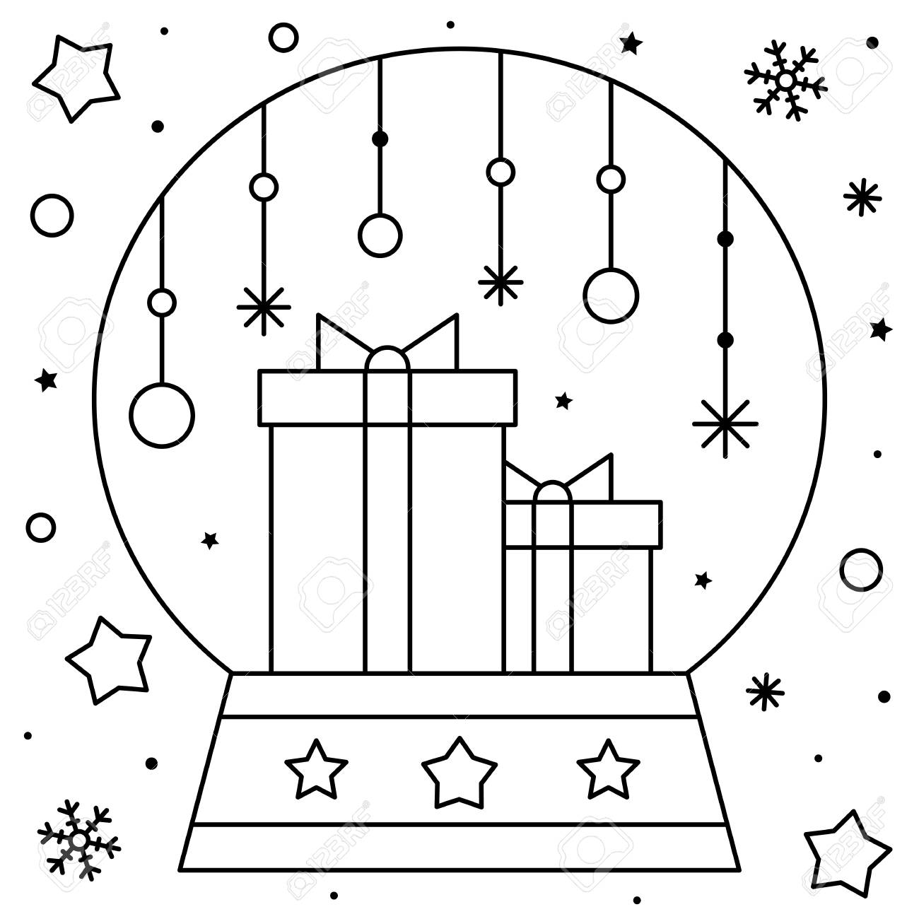 Snow globe with gifts coloring page black and white vector illustration royalty free svg cliparts vectors and stock illustration image