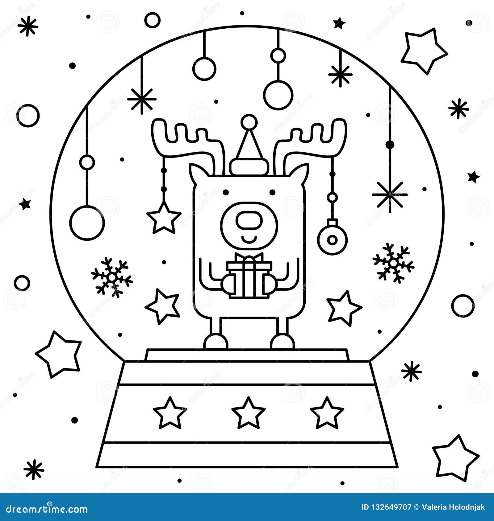 Snow globe with a deer coloring page black and white vector illustration stock vector