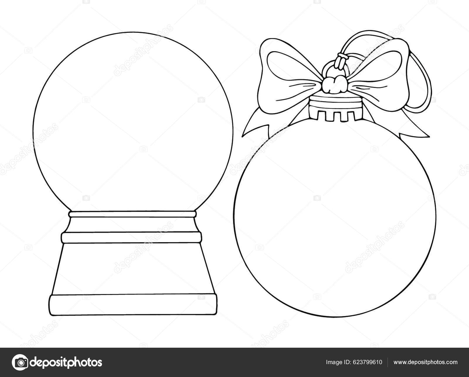 Coloring book empty snow globe line art christmas ball ribbon stock vector by yayimages