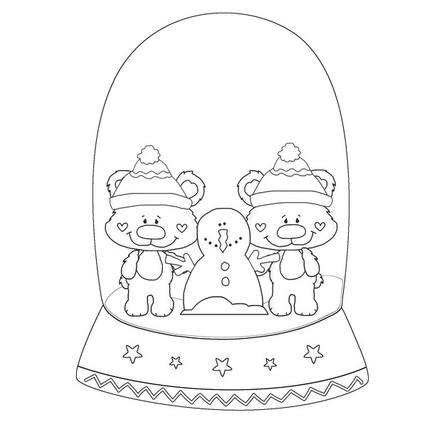 Snow globe black white clipart bears a snowman