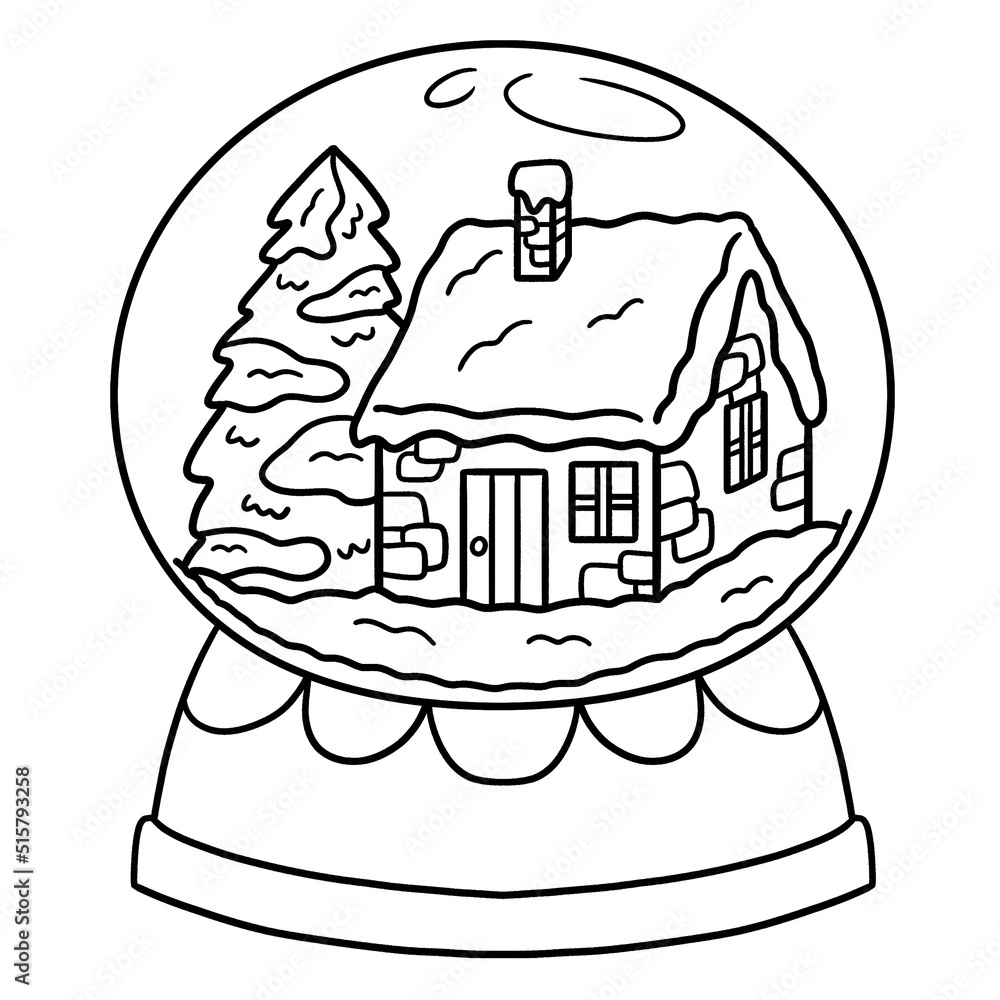 Christmas snow globe isolated coloring page vector