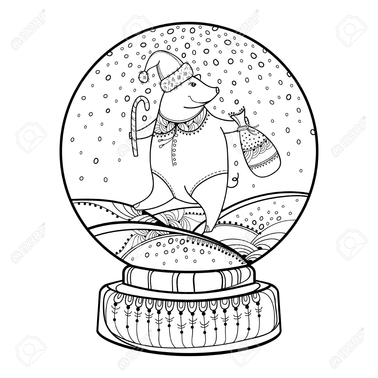 Outline snowglobe with white background chinese new year symbol of contour decor for winter design or coloring book royalty free svg cliparts vectors and stock illustration image