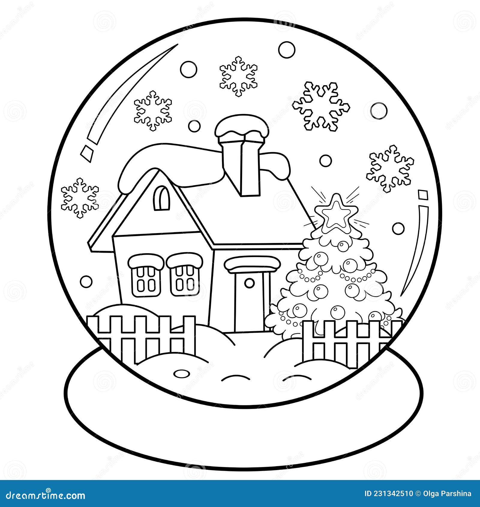 Coloring page outline of snow globe with snow