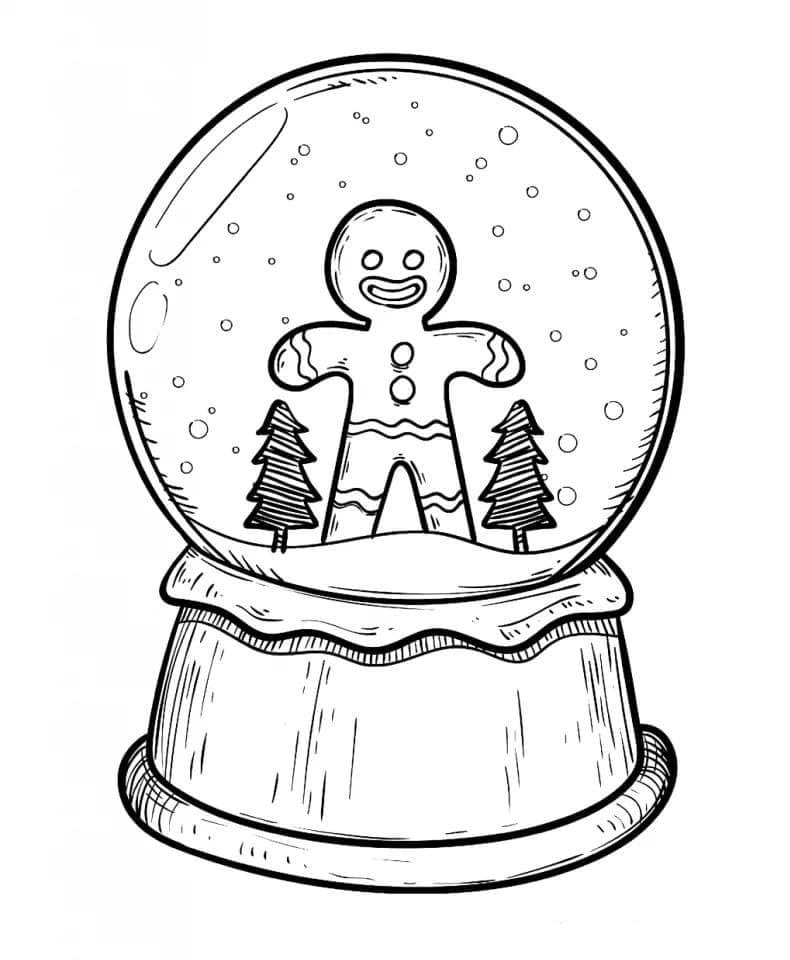 Gingerbread man in snow globe coloring page