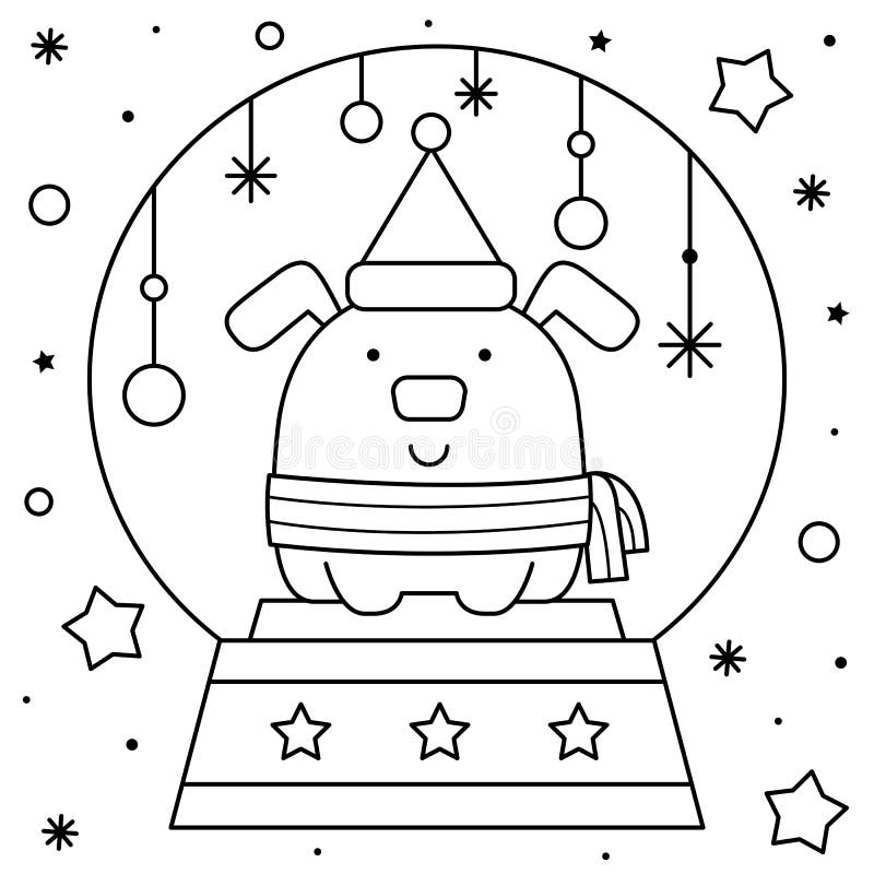 Snow globe with a dog coloring page black and white vector illustration stock vector
