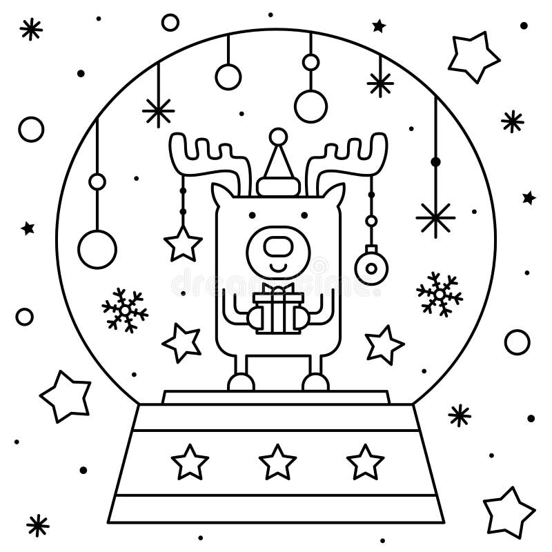 Snow globe with a deer coloring page black and white vector illustration stock vector