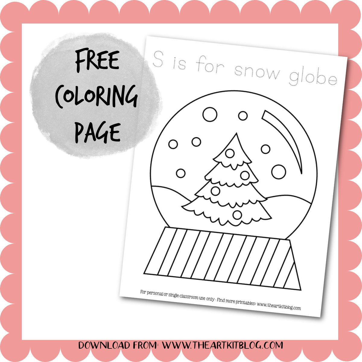 S is for snow globe worksheet coloring page â the art kit
