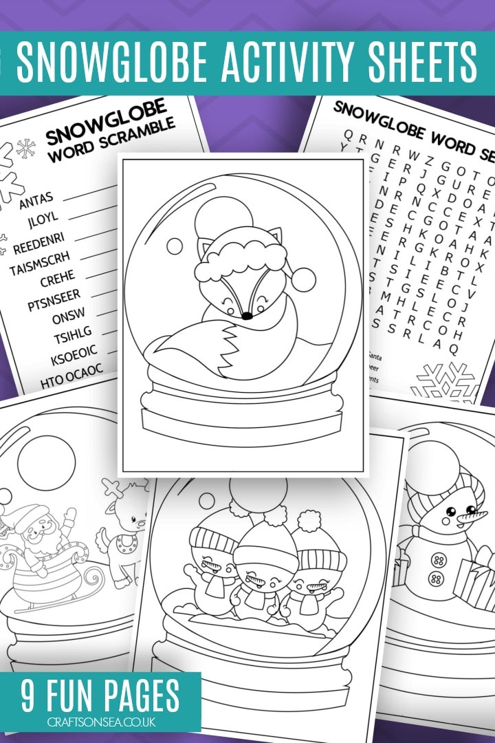 Snow globe christmas activity sheets for kids free printables