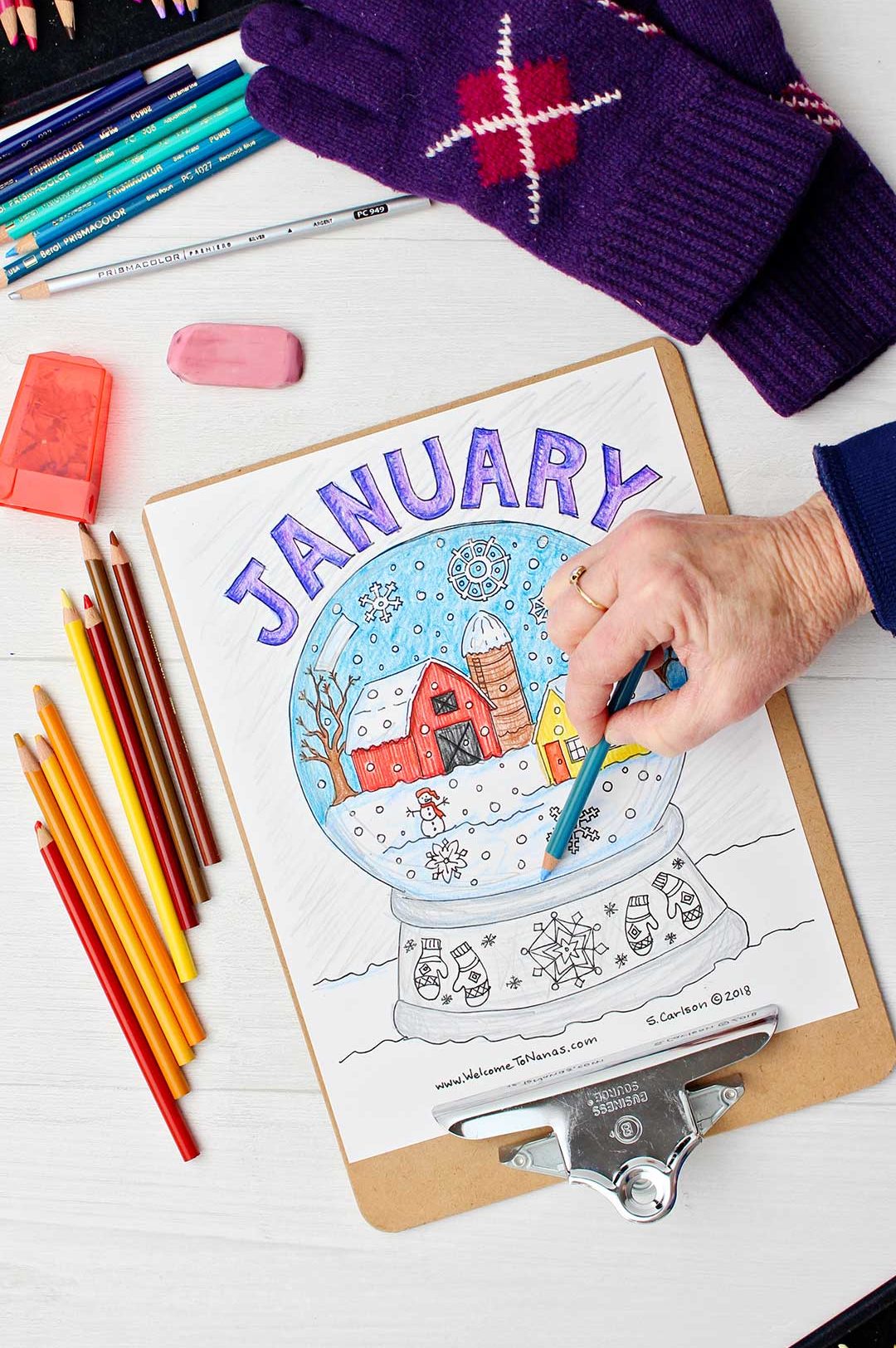 Snow globe january coloring page