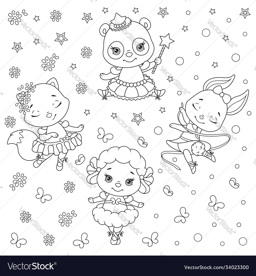Ballerinas animals pattern coloring page vector image