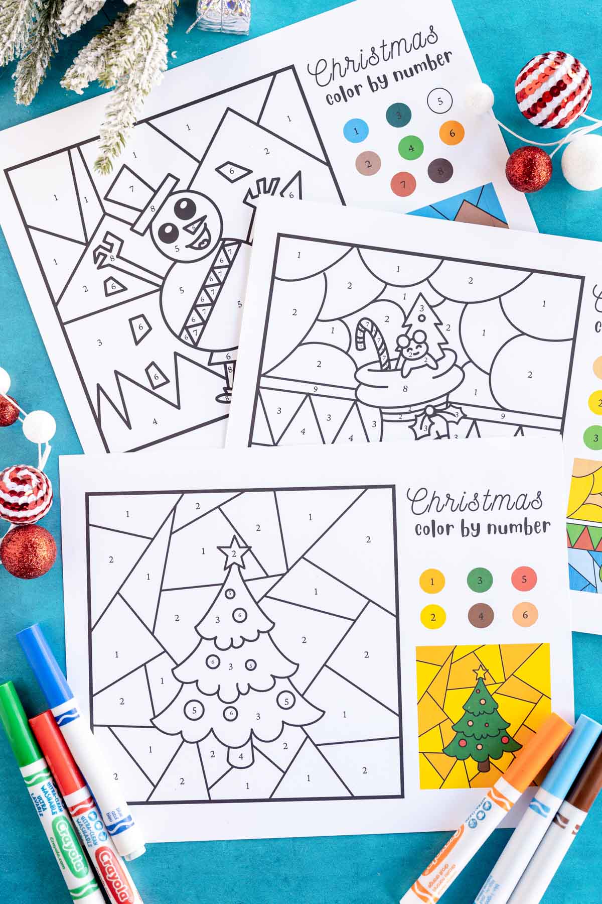 Free christmas color by number coloring pages