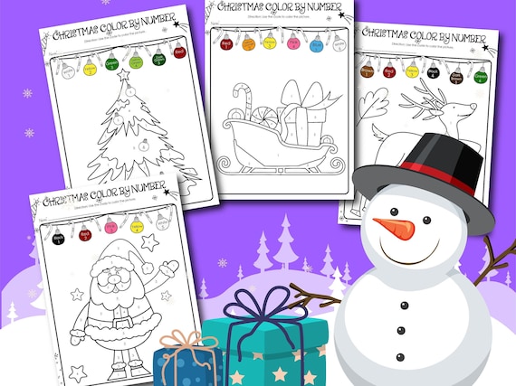Christmas color by number printable pdf holiday coloring sheets digital xmas coloring pages for kids