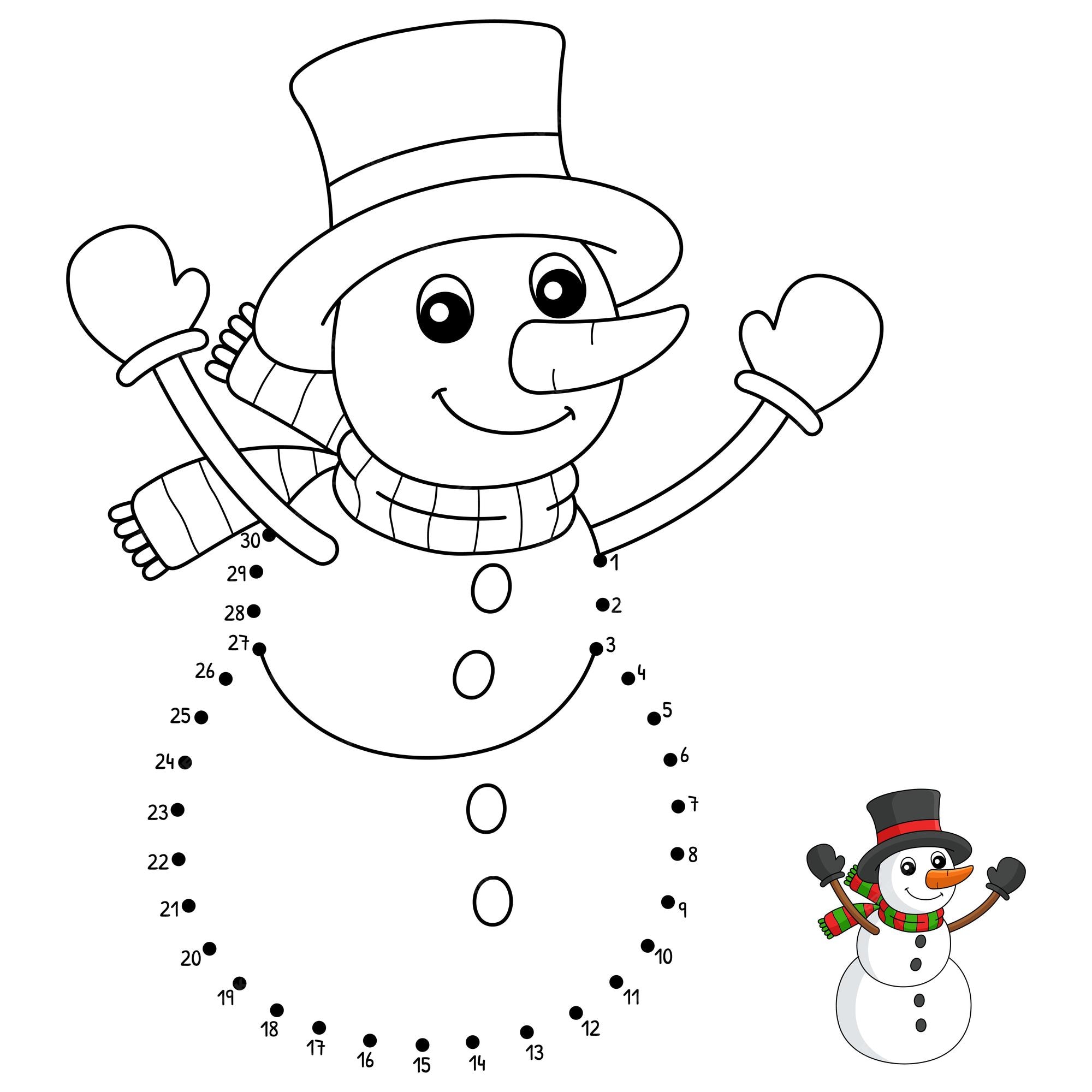 Premium vector dot to dot snowman christmas coloring page