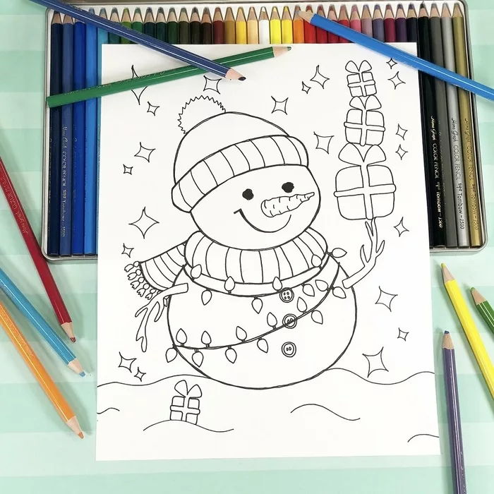 Free snowman coloring page to print and color