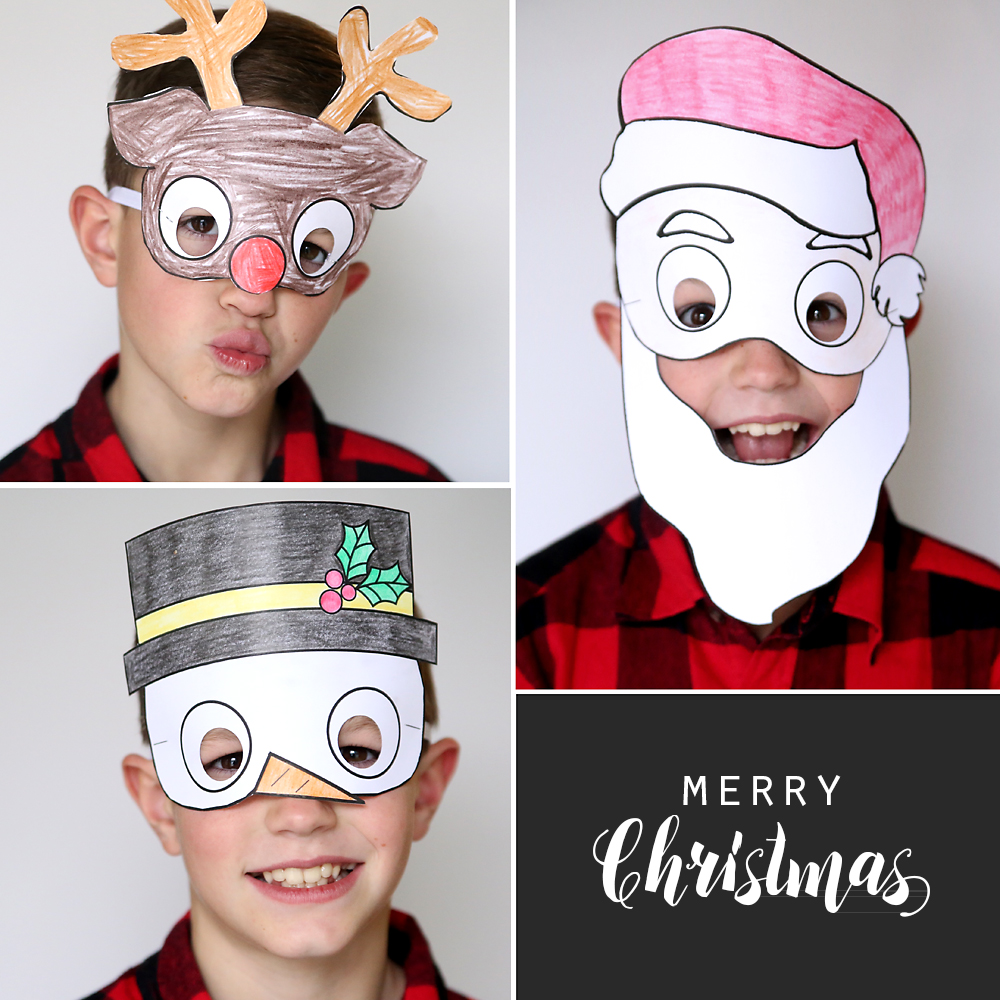 Kids holiday masks to print and color