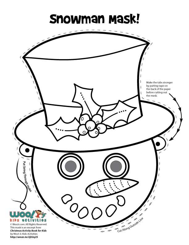 Snowman printable mask coloring page woo jr kids activities childrens publishing printable snowman faces printable masks christmas printables