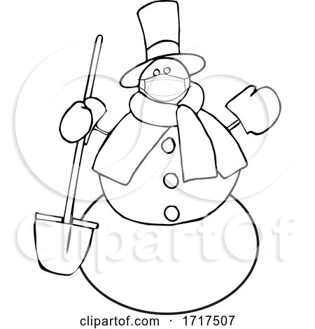 Cartoon snowman wearing a mask and holding a shovel by djart